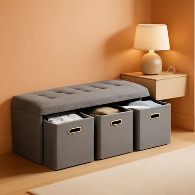 Oversized Forty Inch Gray Storage Ottoman With Drawers