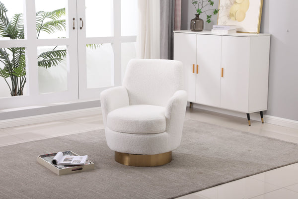White Velvet Swivel Barrel Chair