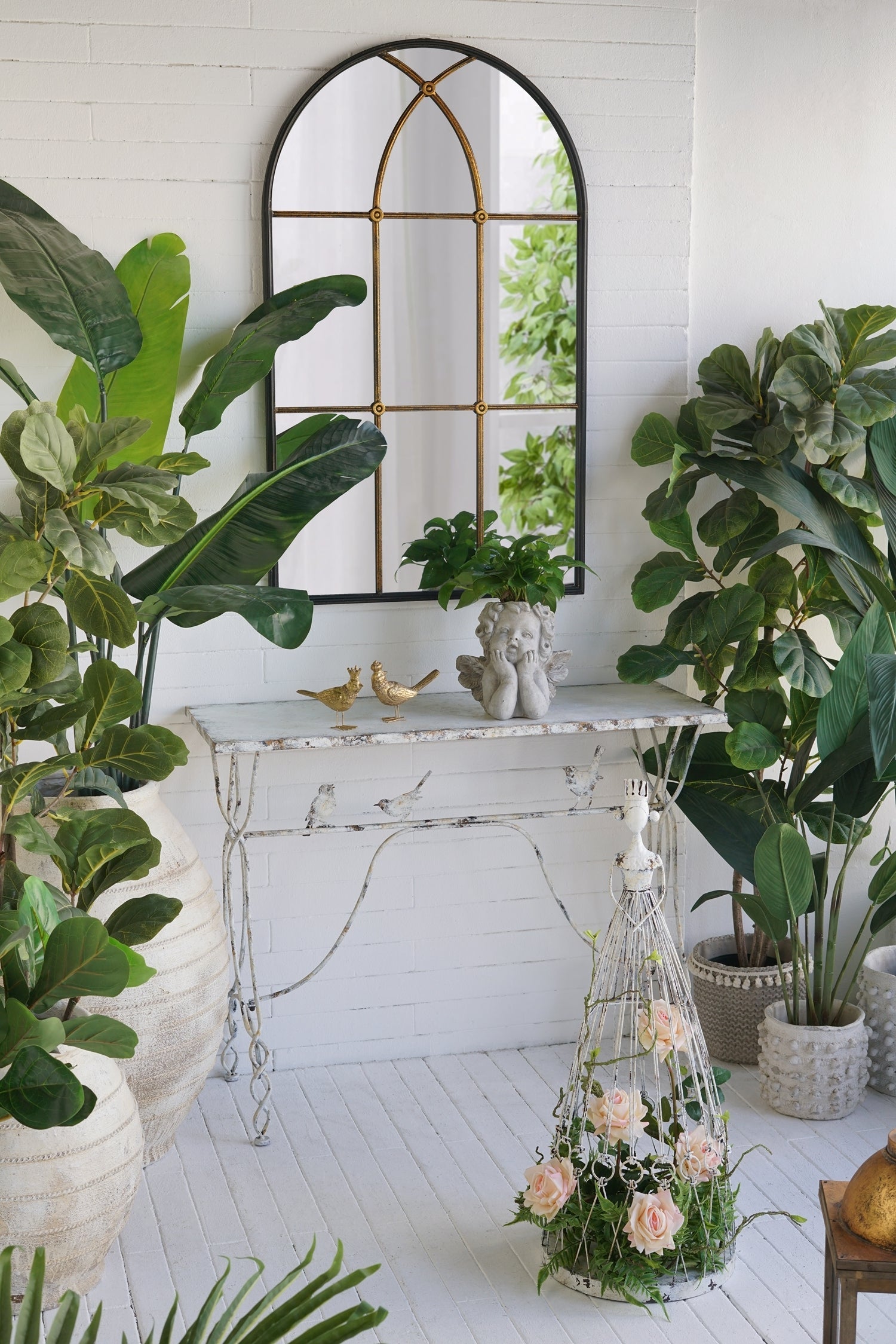 13.5x13.5x34' Distressed White Finish Princess Birdcage Birdhouse, Garden Outdoor Decor