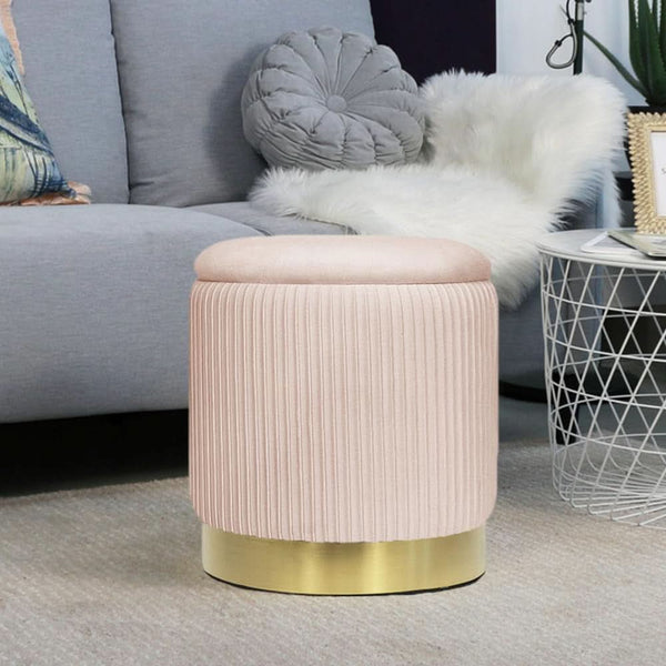 Bubblegum Pink Velvet Circular Ottoman With Storage