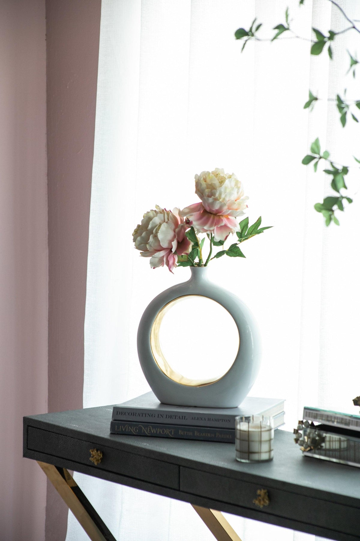 Modern White & Gold Ceramic Ring Vase