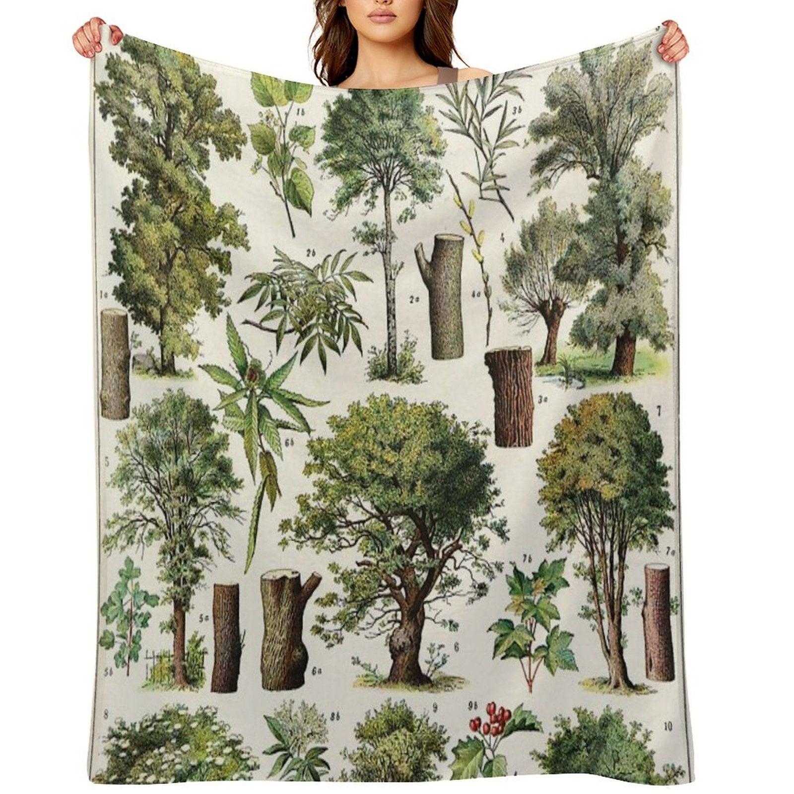 Adolphe Millot - Arbres A - French Vintage Botanical Poster Throw Blanket