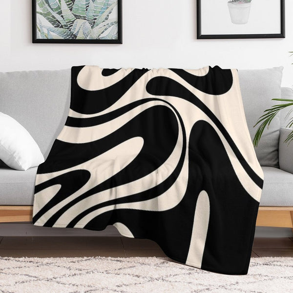 Retro Fantasy Swirl Abstract in Black And Almond Cream All-season Throw Blanket