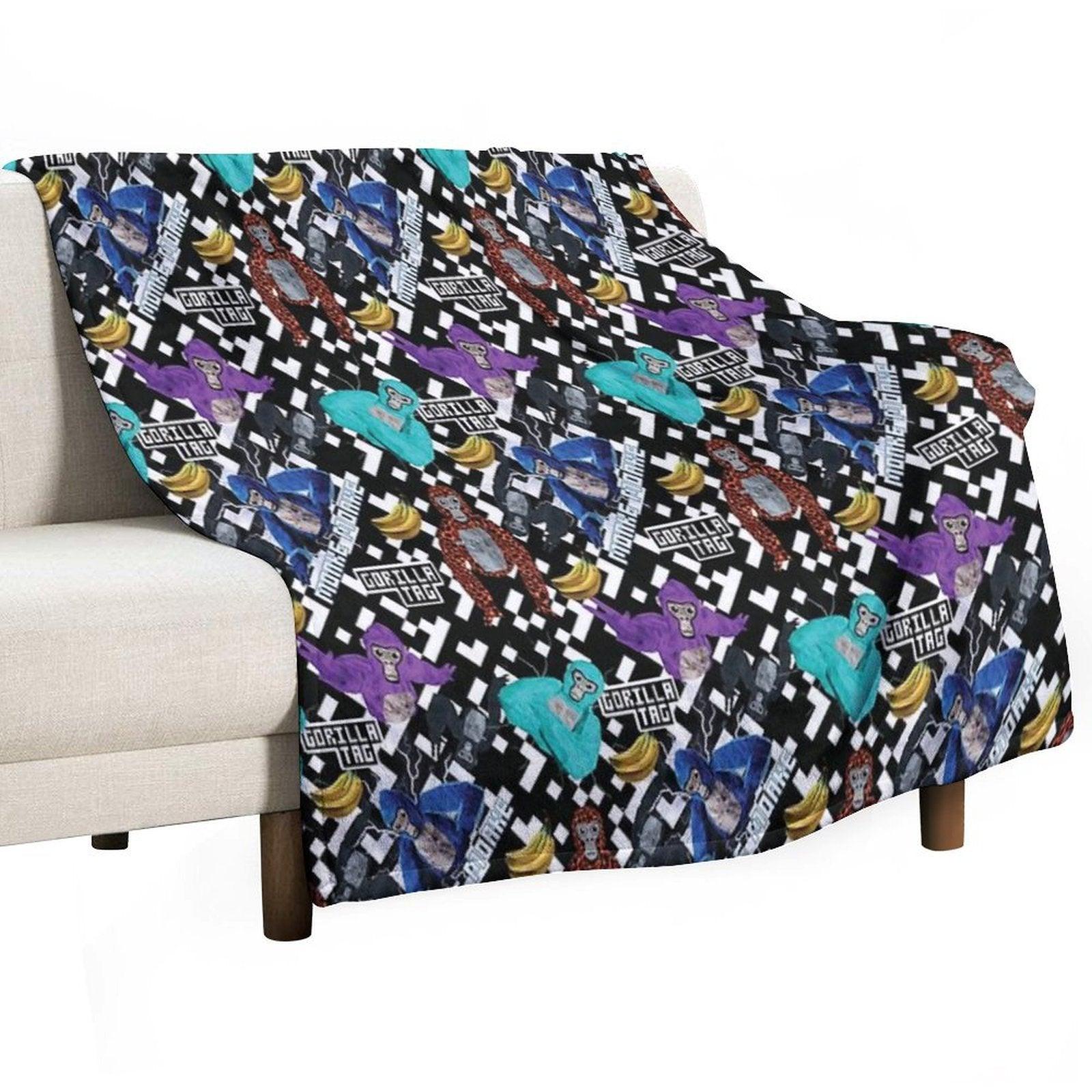 Gorilla Tag VR Gamer Merch Pixel Monke Throw Blanket