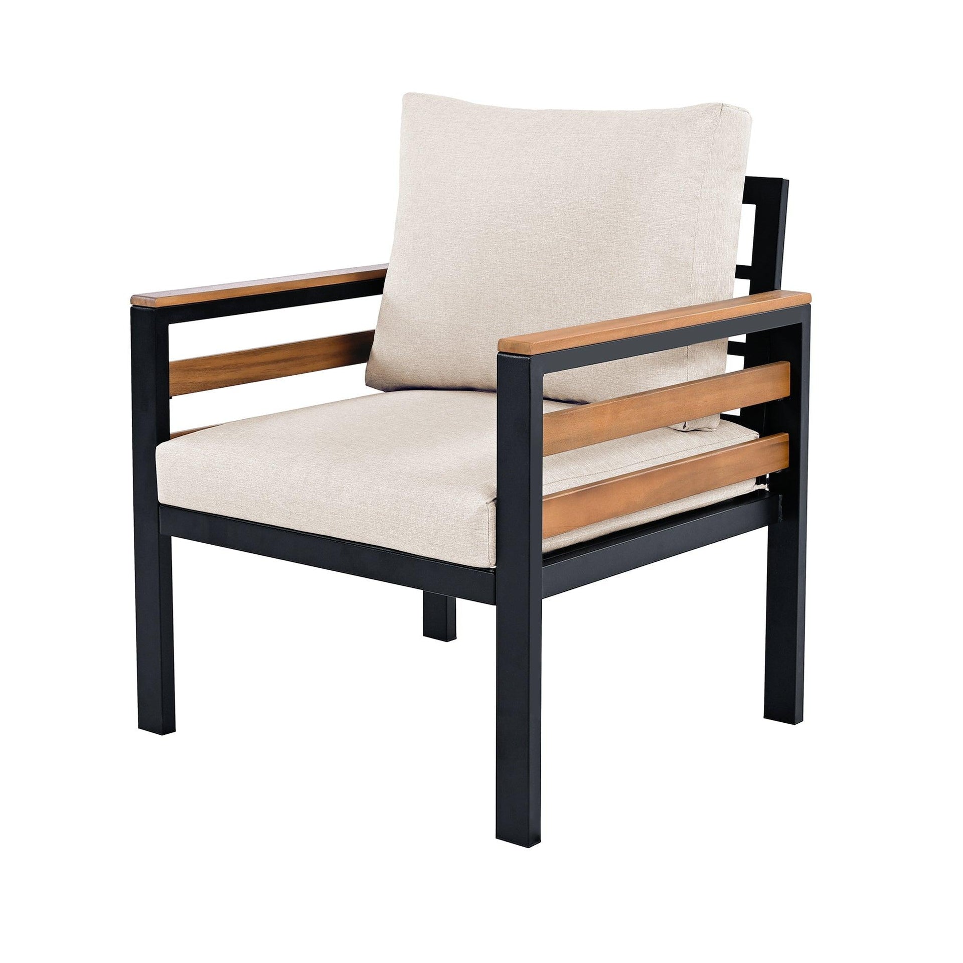 4-Piece Outdoor Furniture Sofa Set for 5 People with Acacia Wood Armrests