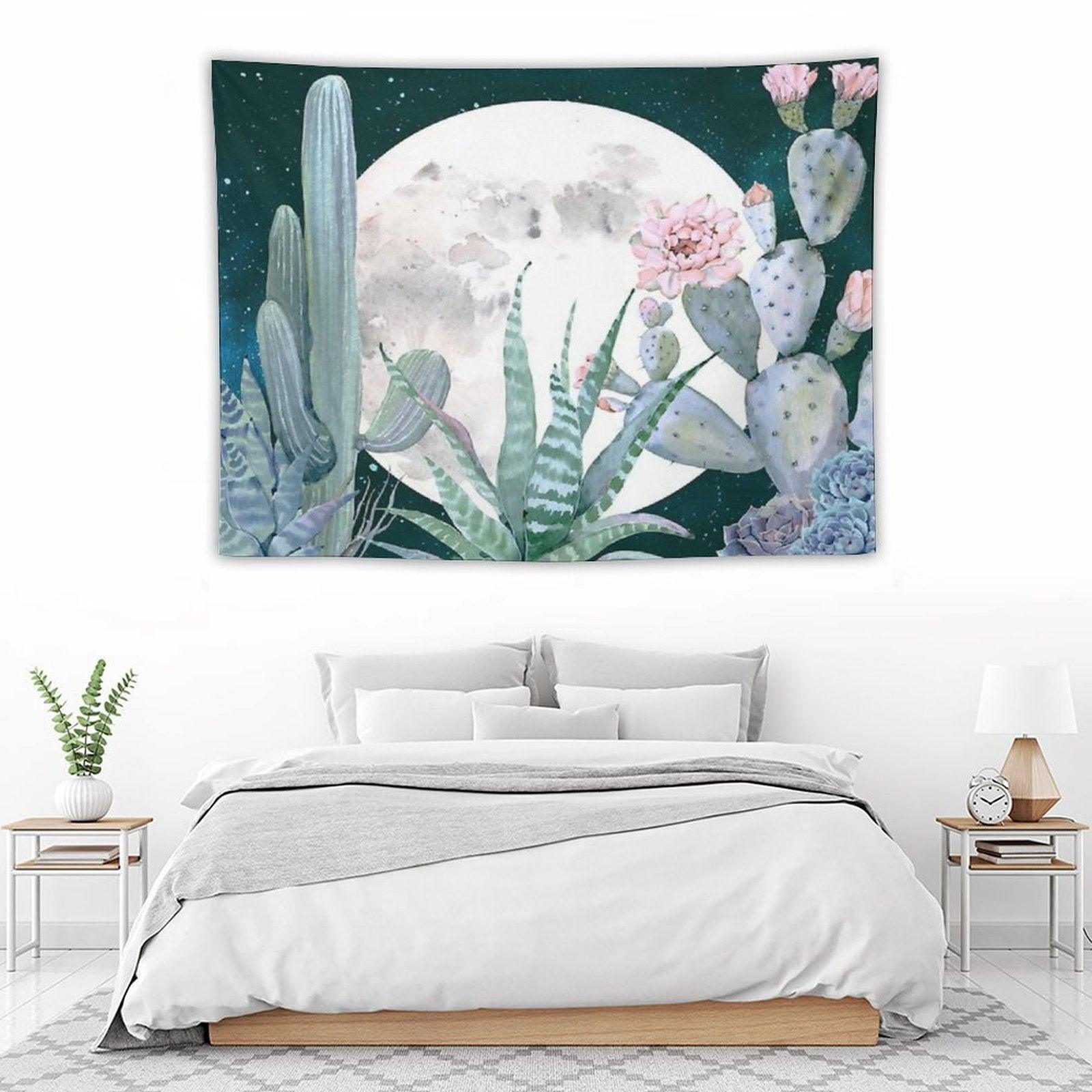Cactus Nights Pretty Pink And Blue Desert Stars Cacti Illustration Tapestry