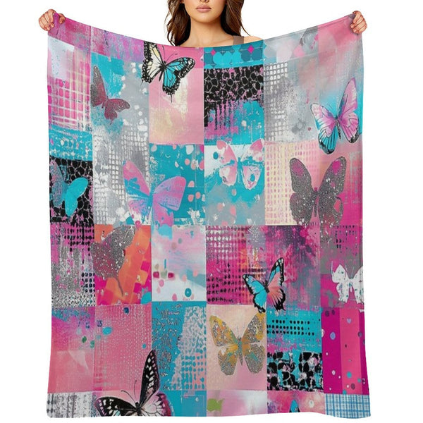 Y2K Hot Pink Retro Butterflies Collage Durable Throw Blanket