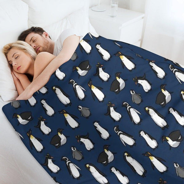 Cute Penguin Pattern (Dark Blue Variant) Throw Blanket