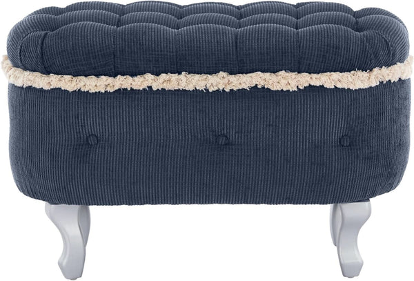 Blue 29.5 Inch Upholstered Storage Ottoman Cushion