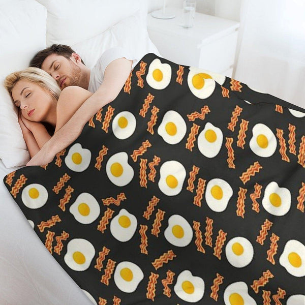 Breakfast With Bacon And Eggs Seamless Vector Pattern Dark Throw Blanket