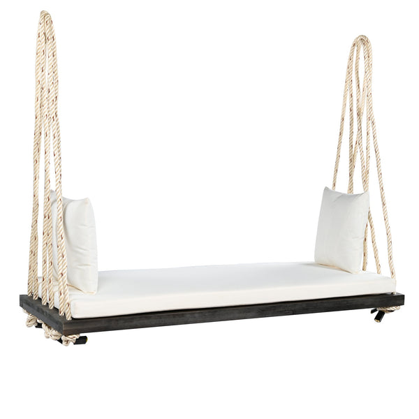 Patio Wooden Swing Chair Hanging Porch Swing Bench with Cushion & Pillows