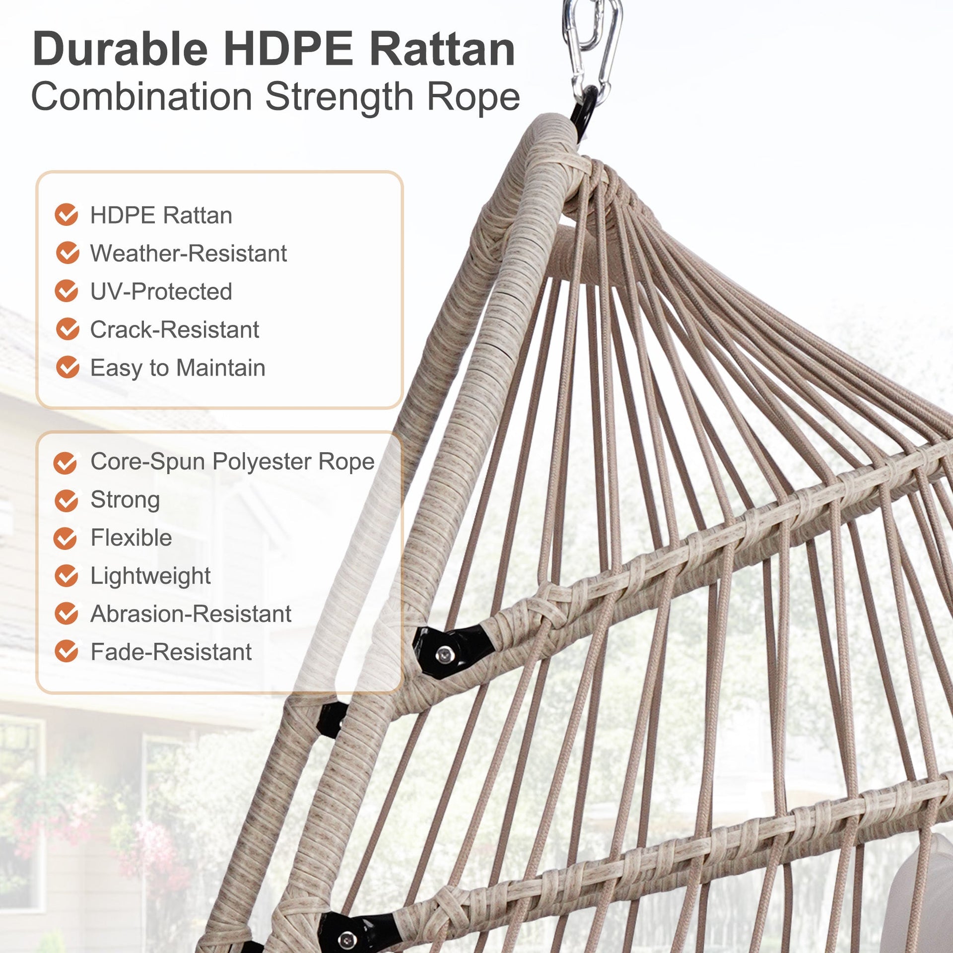 Outdoor Garden Rattan Egg Swing Hanging Chair PE Wicker Hanging Chair for Outdoor Patio