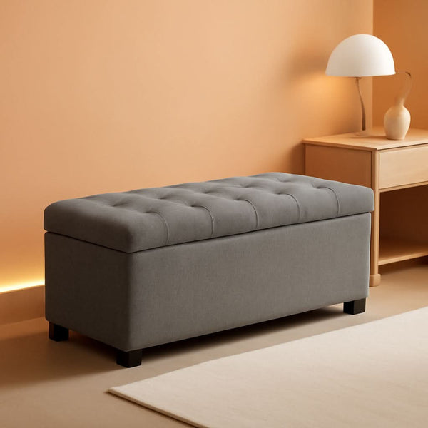 47.2 Inch Storage Ottoman Bench Light Grey Upgraded