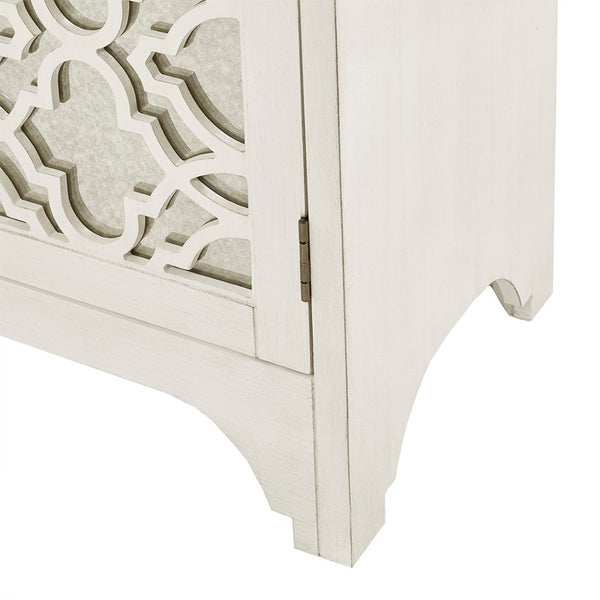 Verona Dining Buffet Server Quaterfoil Design Kitchen Storage Cabinet with Mirrored Doors - cream