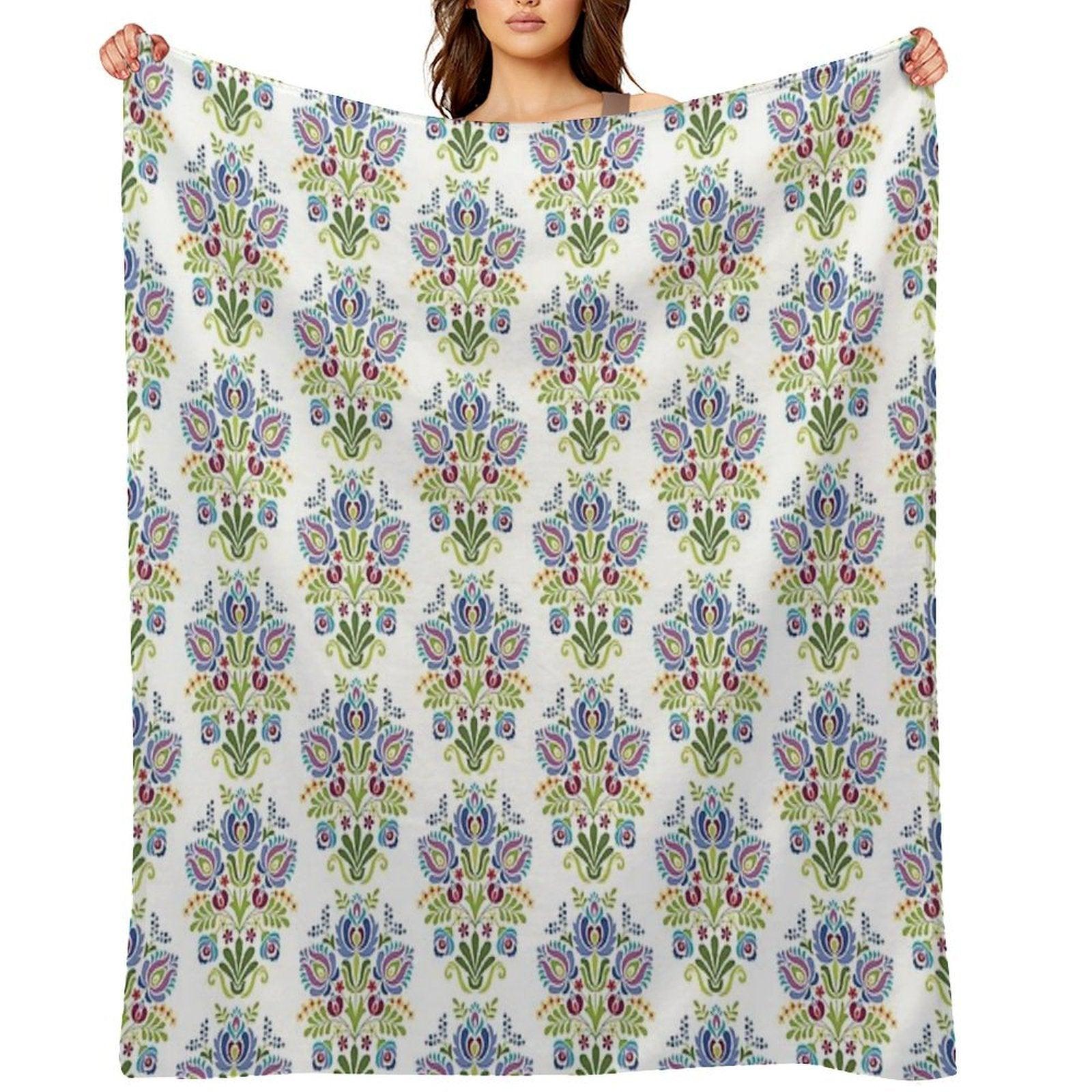 Hungarian Folk Design Violet Throw Blanket