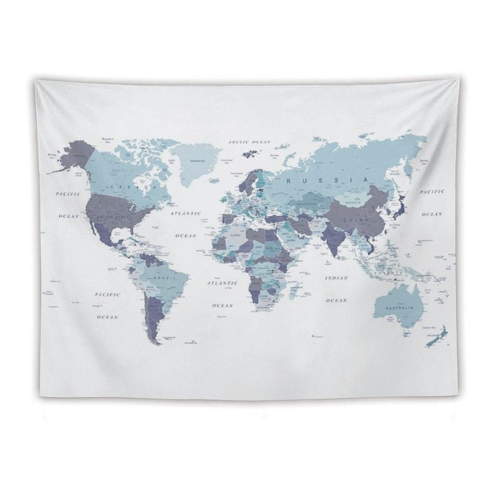 World Map in Blue Tapestry
