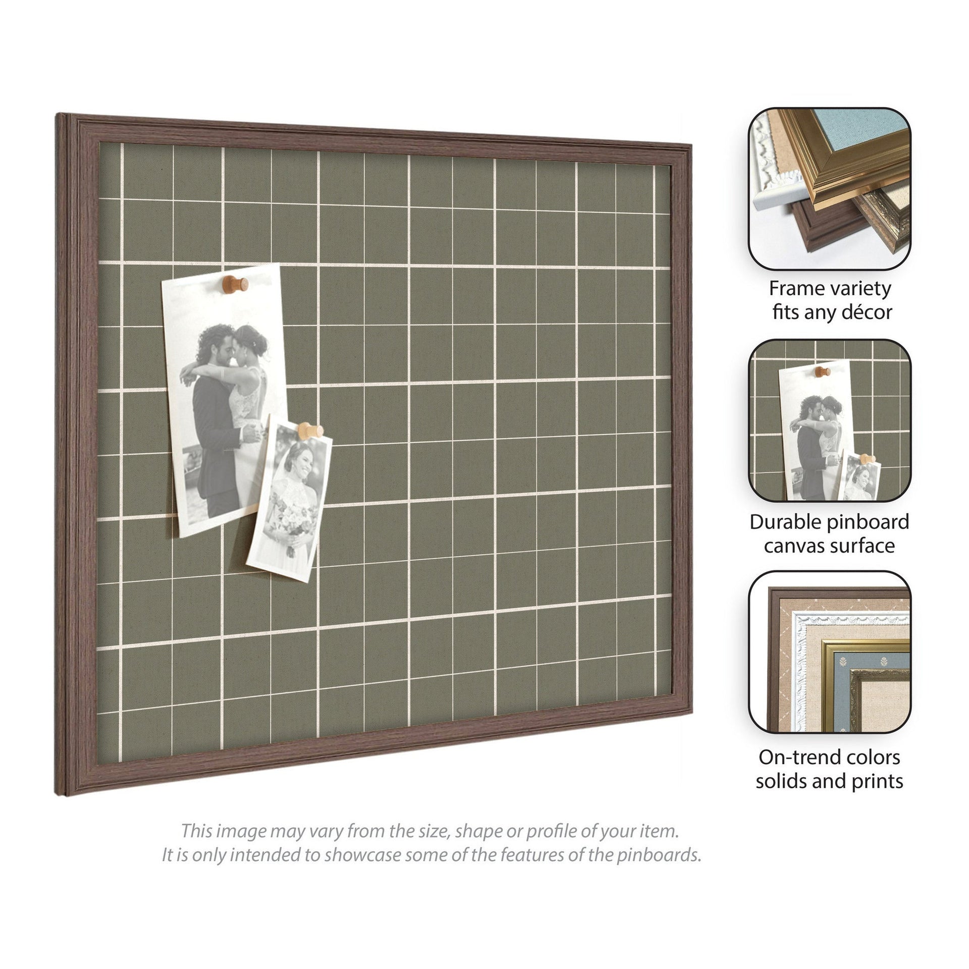 Framed Fabric Pinboard Sage Green Plaid Wall Organization