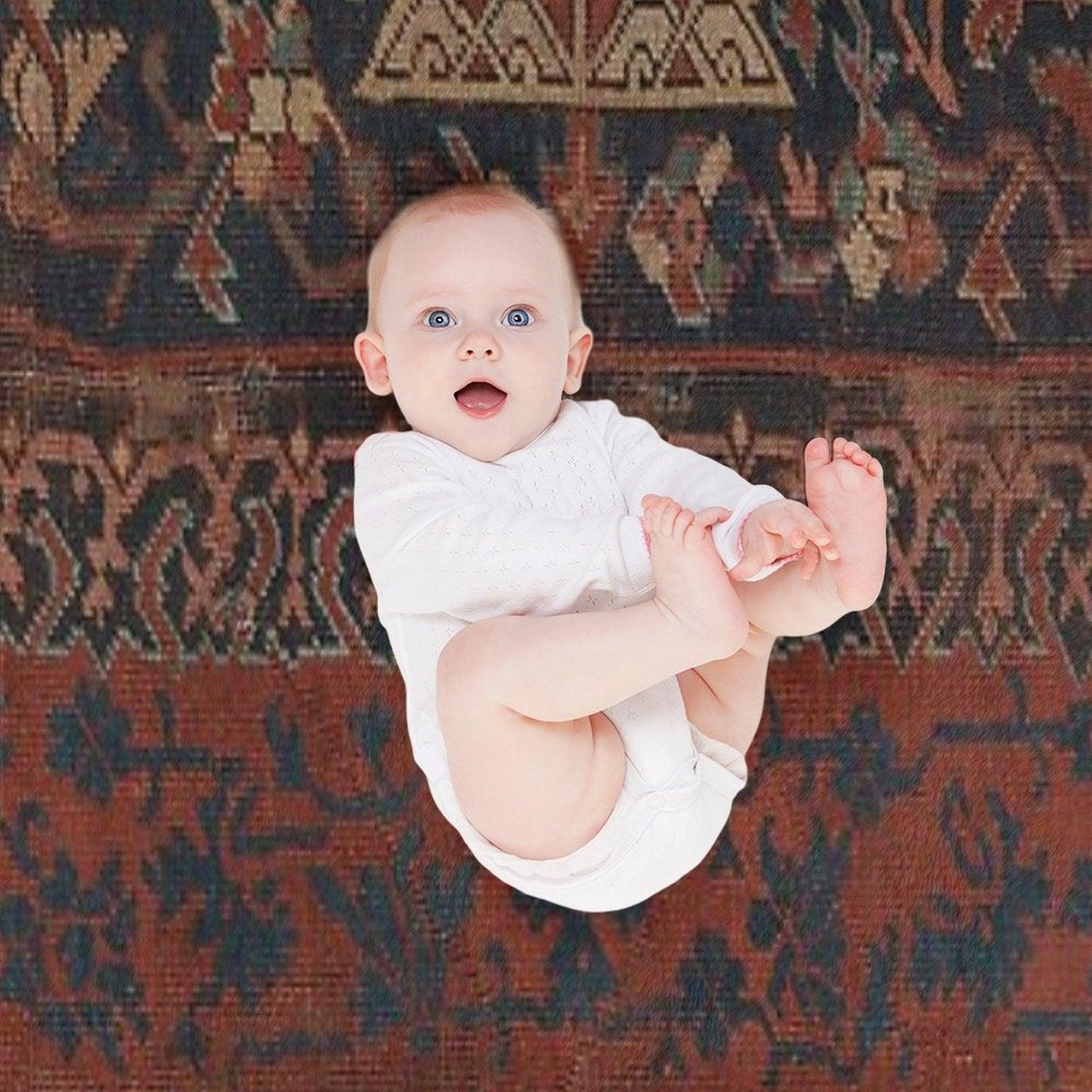 Boho Chic Dark III  17th Century Colorful Medallion Red Blue Green Brown Ornate Accent Rug Pattern Throw Blanket