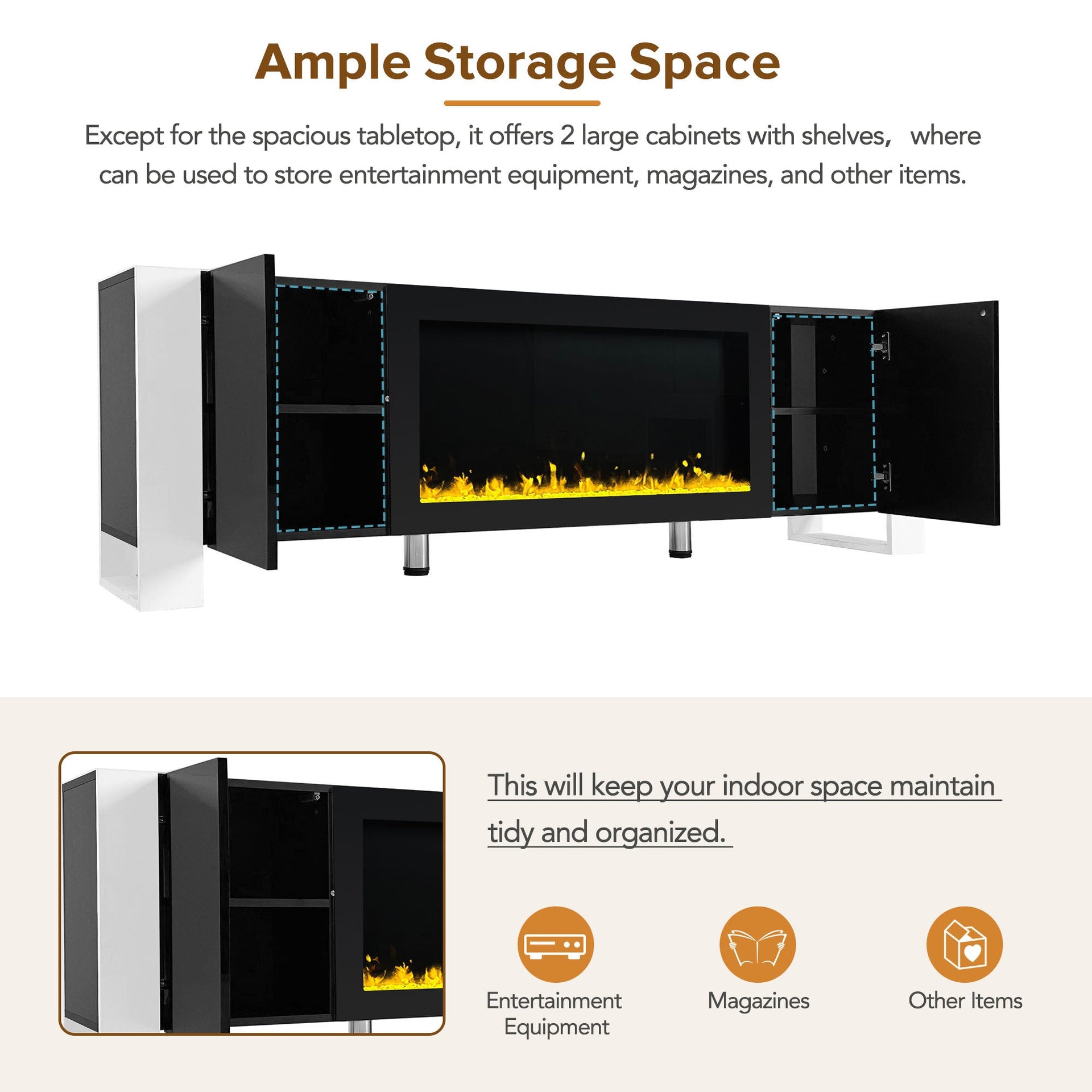 Modern TV Stand with 34.2' Non-heating Electric Fireplace