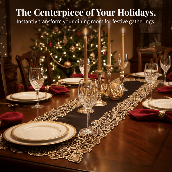 Black Gold Table Runner – Noir Luxe, 14x108 Inch