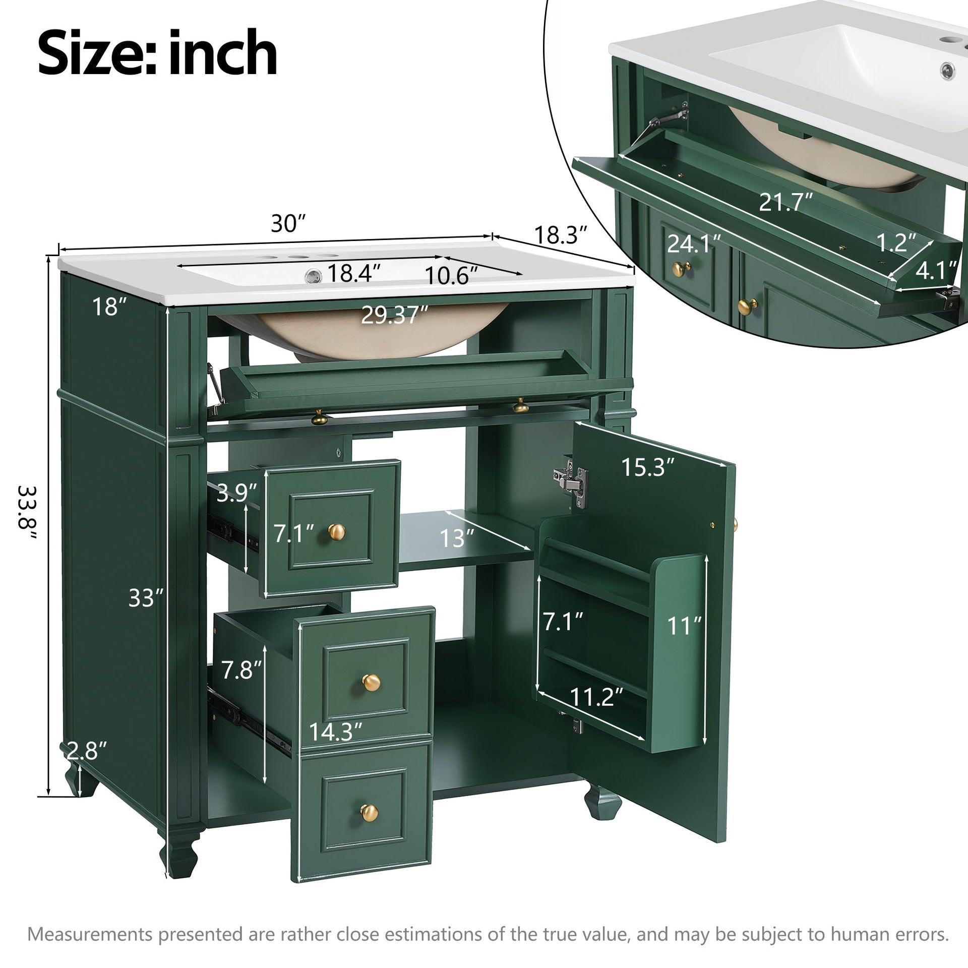 Bathroom Vanity with Ceramic Sink Basin, Cabinet with Soft-Close Doors and Organizer