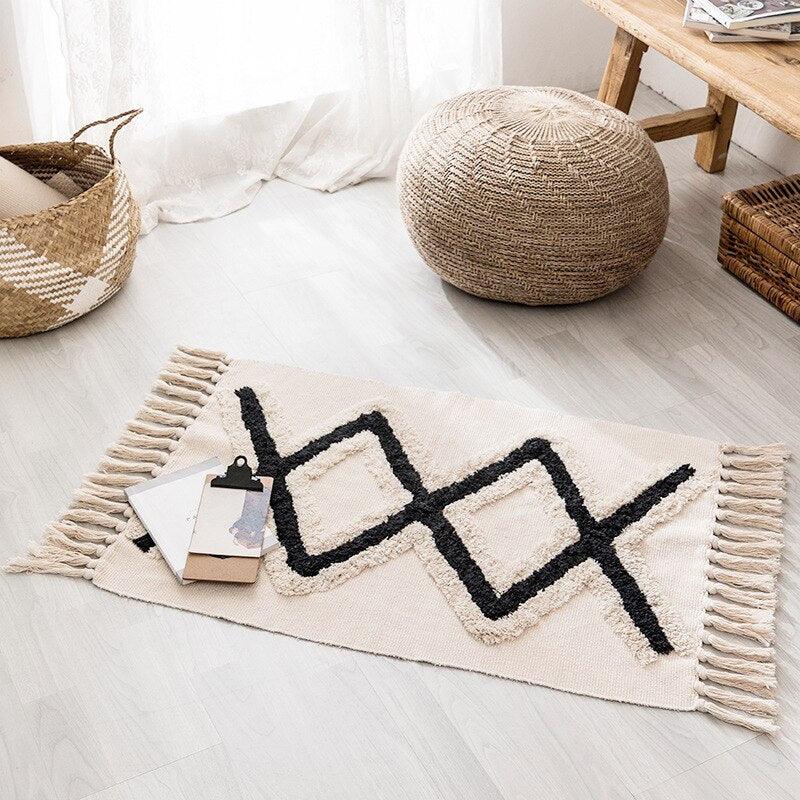 Retro Bohemian Hand Woven Tassel Carpet Rug