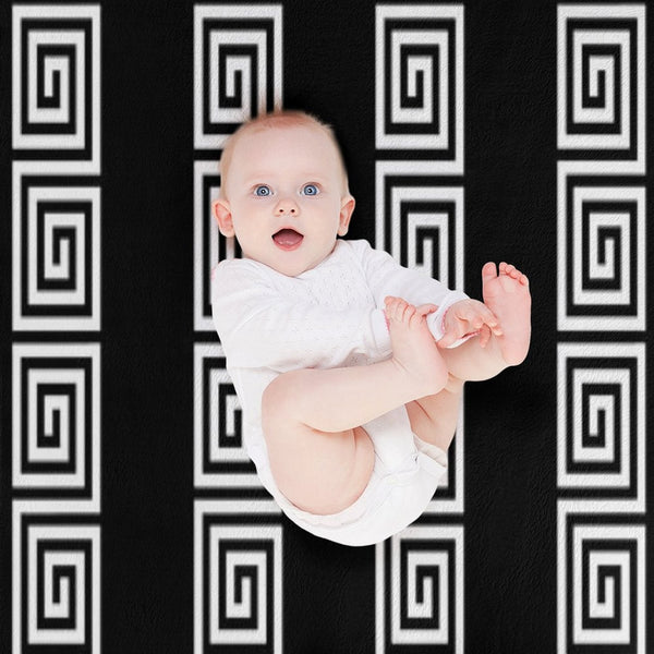 Greek Key Stripes Black & White Sustainable Throw Blanket