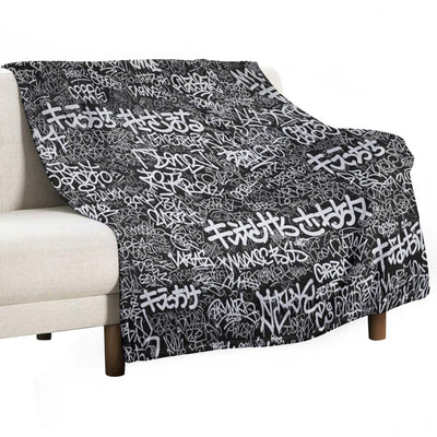 Black & White Doodle Graffiti Japanese Positive Words Tag Art Machine-washable Throw Blanket