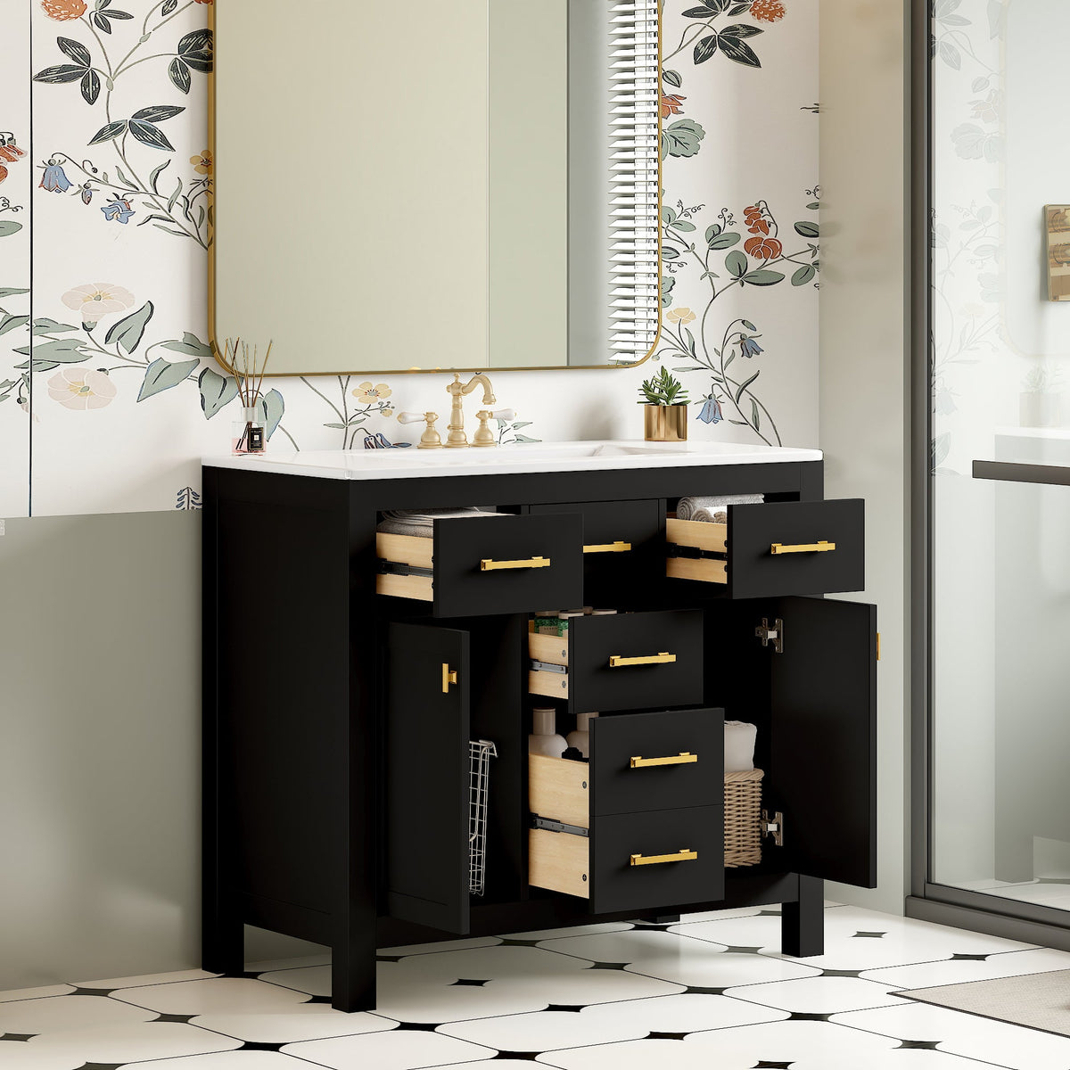 36'' Bathroom Vanity with Ceramic Sink Combo