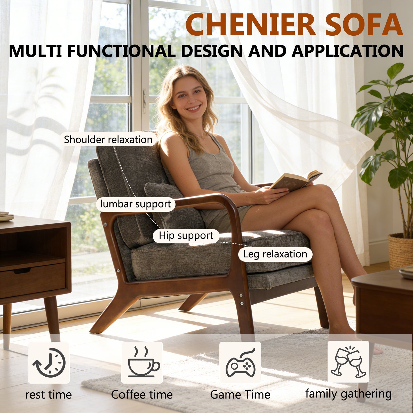 Dark Grey Mid‑Century Accent Chair