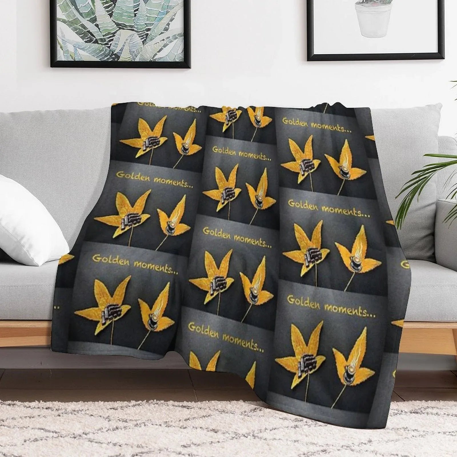 Golden Moments, Coffee And Cake Painting on Autumn Leaves Throw Blanket