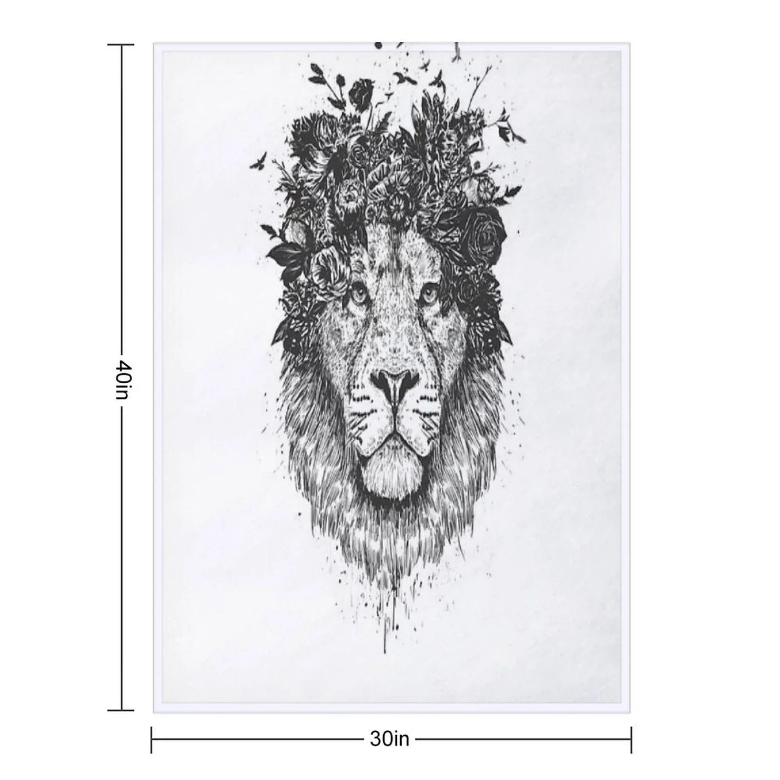 Floral Lion (bw) Throw Blanket