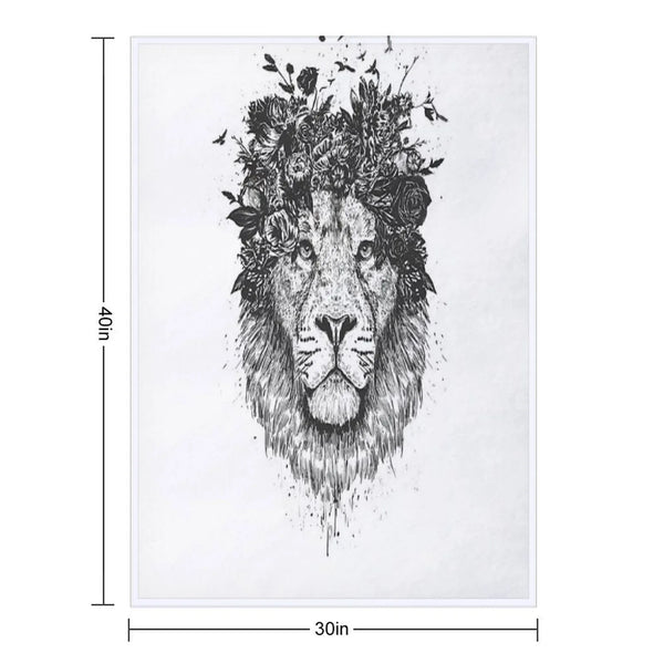 Floral Lion (bw) Throw Blanket