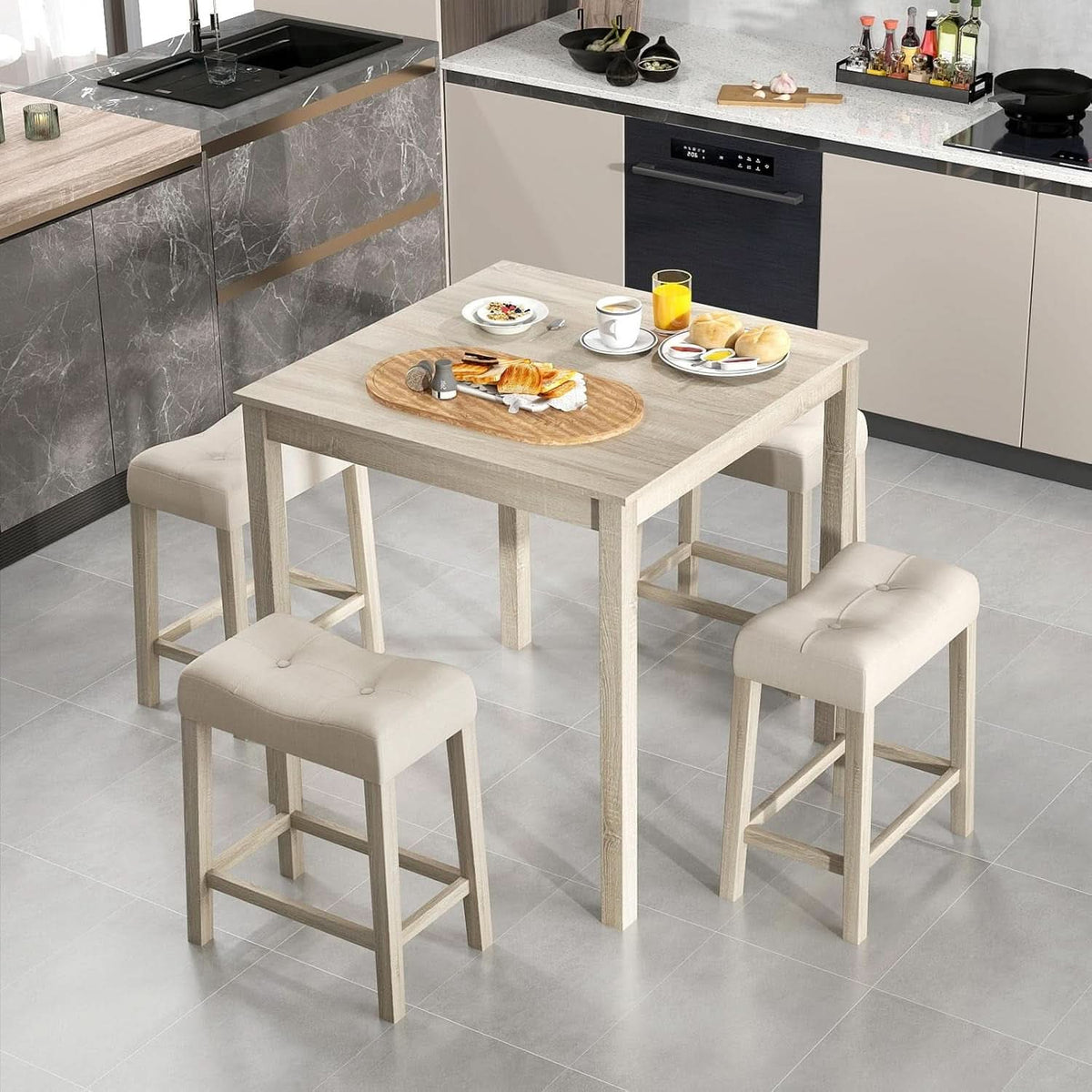 Bar Table Set Square Ultrasoft Cushioned Stools Space Saving