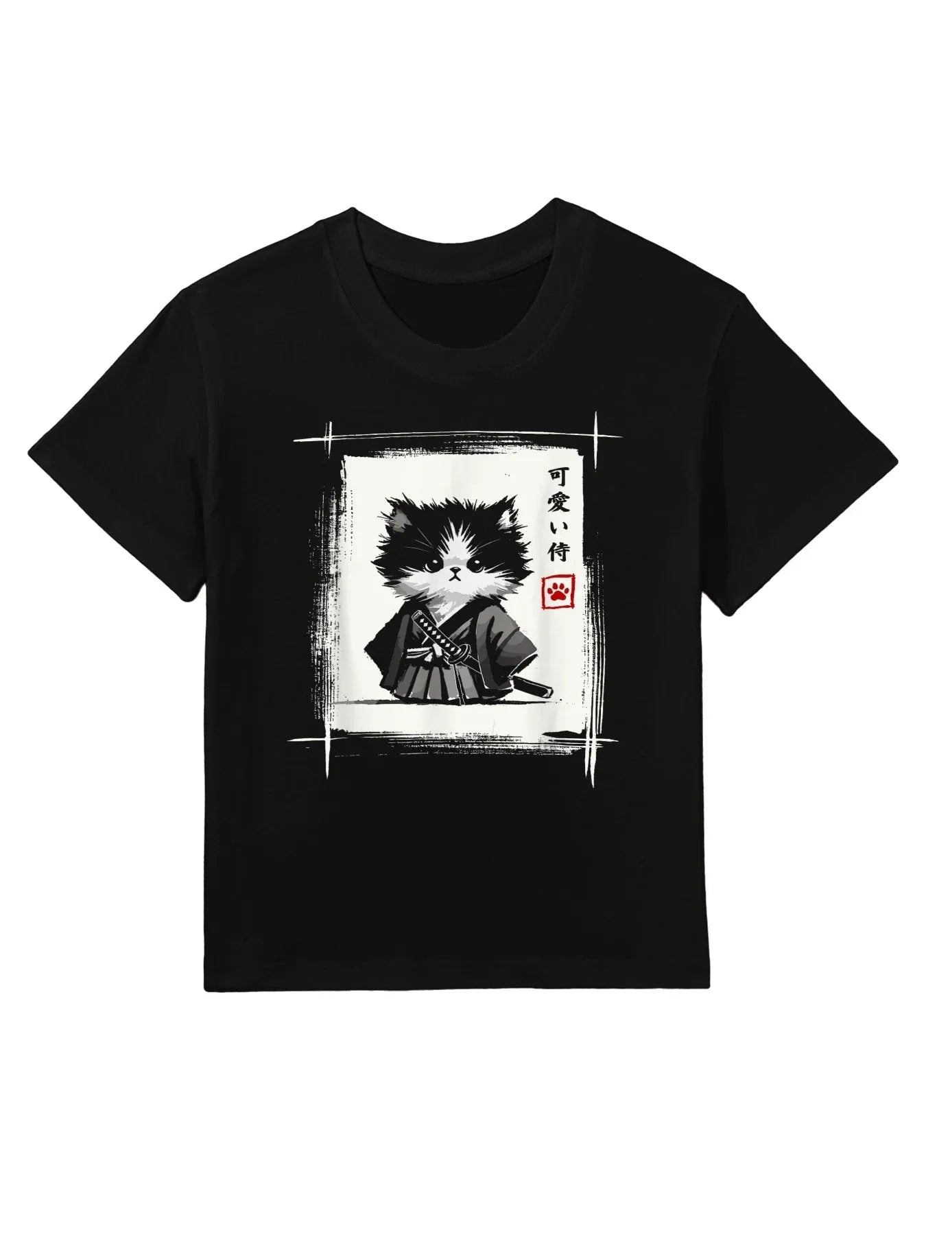 Samurai Cat Japanese Art Sumi-e Novelty Kawaii Funny Cat Kids T-Shirt