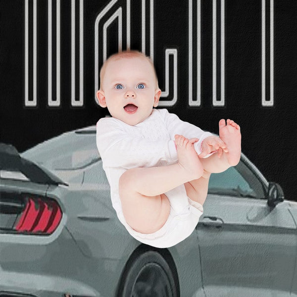 MACH 1 Mustang GT 5.0L V8 Performance Car Fighter Jet Gray Rear Sustainable Throw Blanket