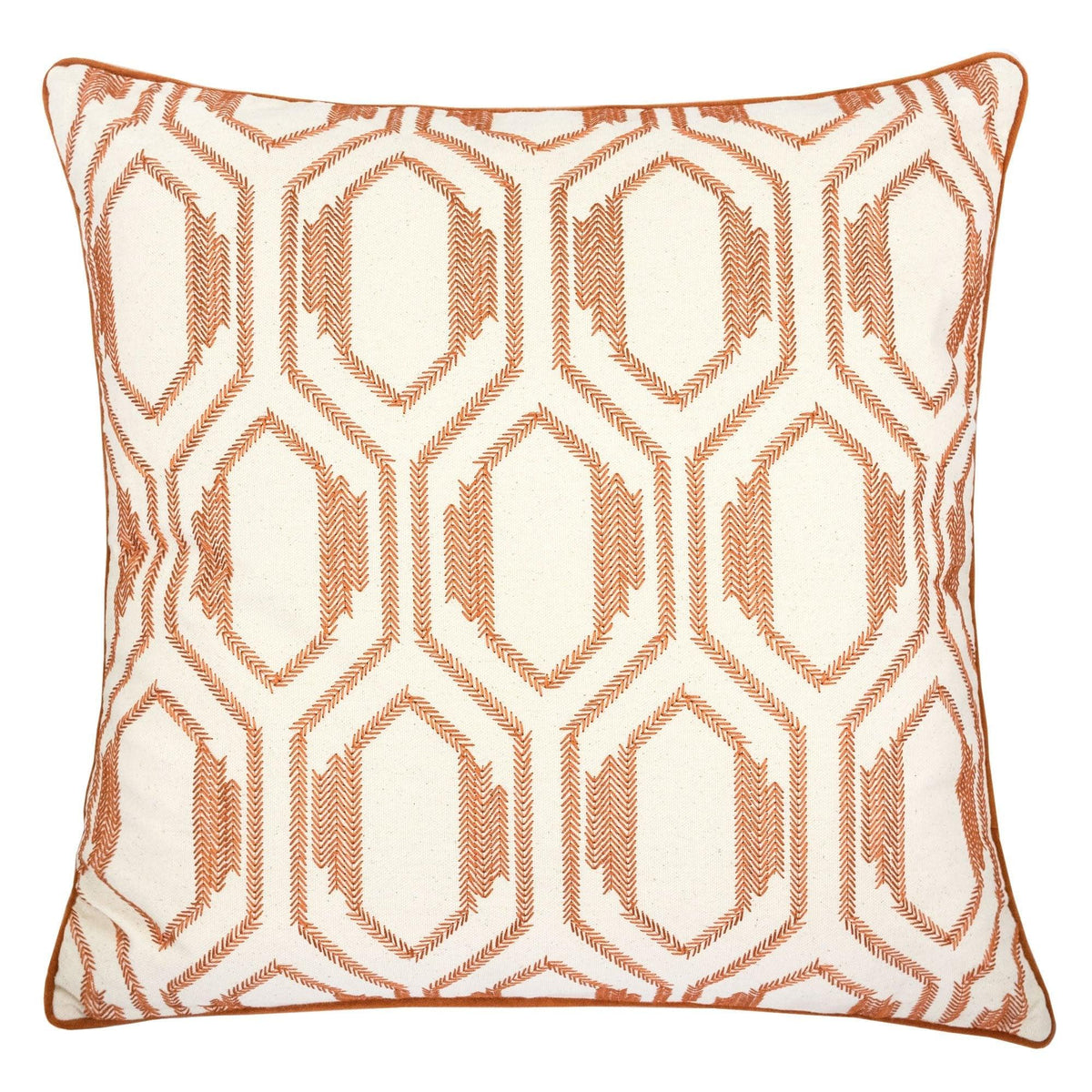 Geometric Embroidered Cotton Throw Pillow