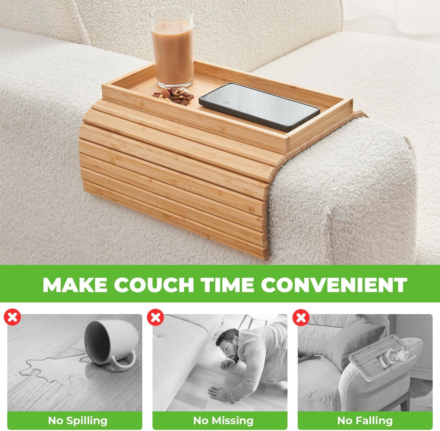 Sofa Arm Tray Bamboo Cup Holder – Foldable Snack Tray for Couch Armrest