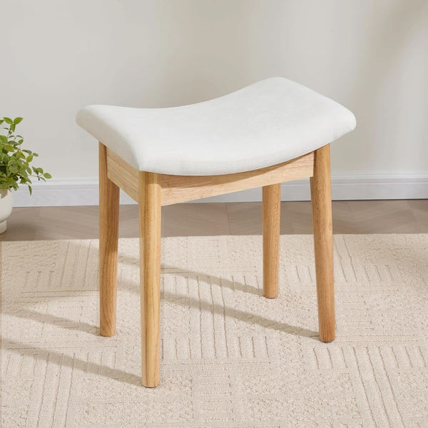 Beige Velvet Upholstered Vanity Stool 18 Inch Chair