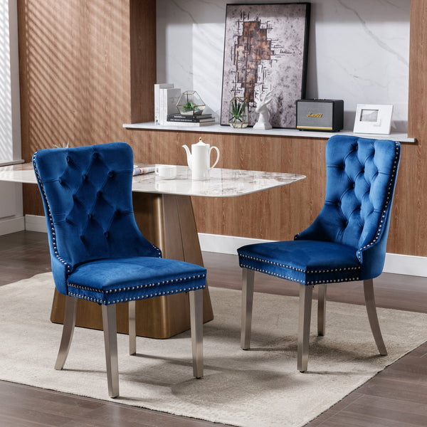Nikki Collection Modern Tufted Solid Wood Velvet Upholstered Dining Chair with Chrome Legs
