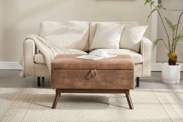 Mid-century modern square coffee table storage bench, assembled, suitable for living room, entryway and family room, used as a coffee table, stirrups, shoe bench