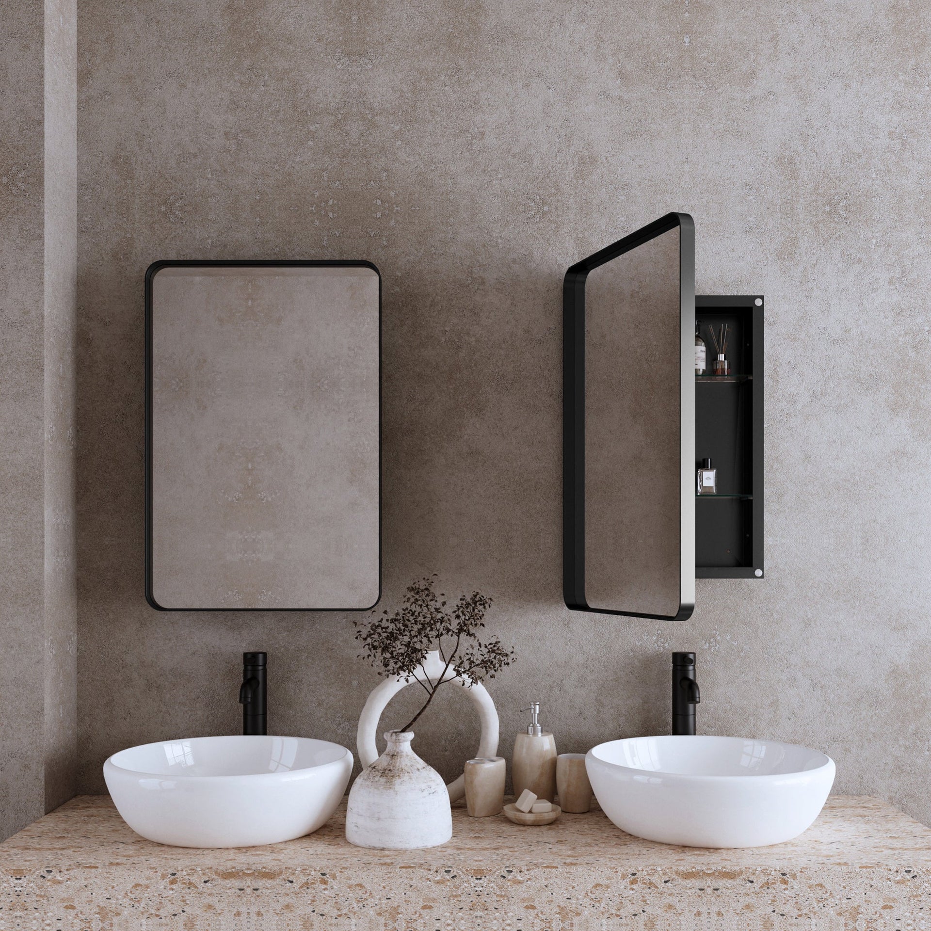 20x30 Inch Recessed Black Metal Framed Medicine Cabinet with Mirror and Adjustable Shelves Black Wall Mirror with Storage for Bathroom