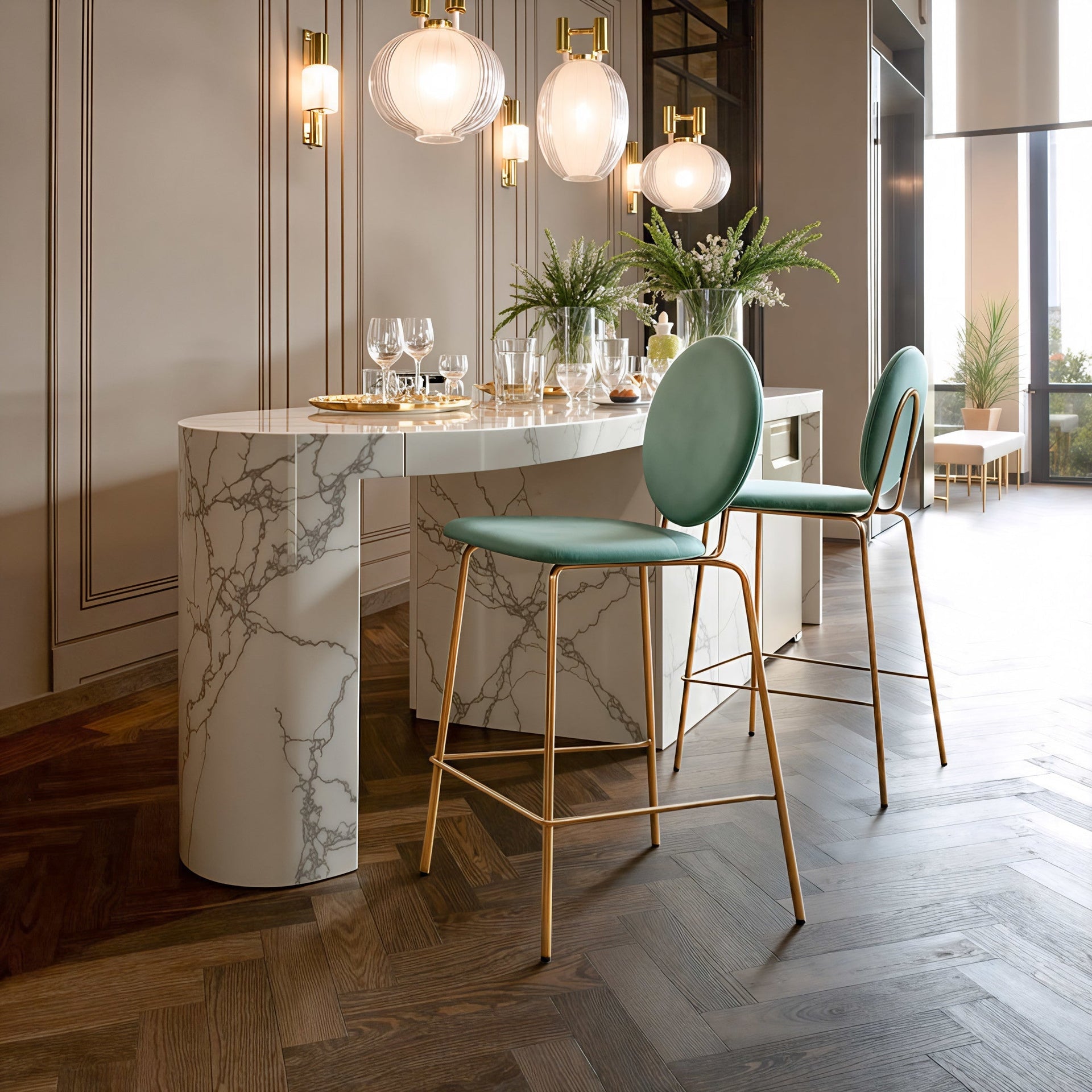 Odessa Counter Stool (Set of 2) Green & Gold ZUO Store