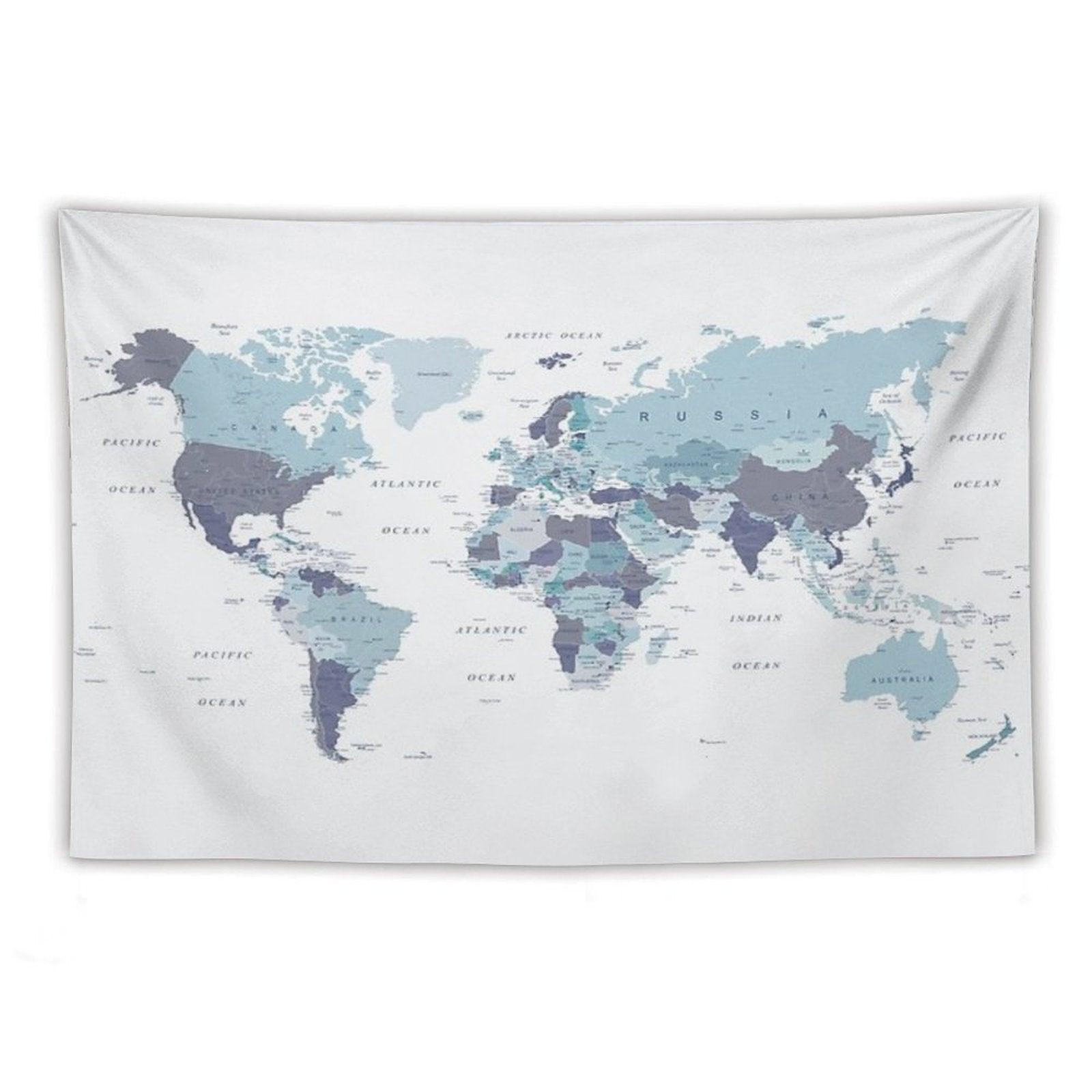 World Map in Blue Tapestry