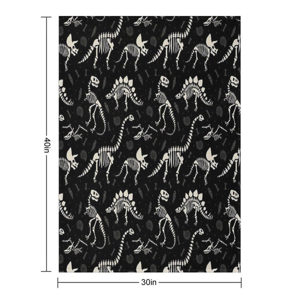 Dinosaur Fossils in Black Throw Blanket