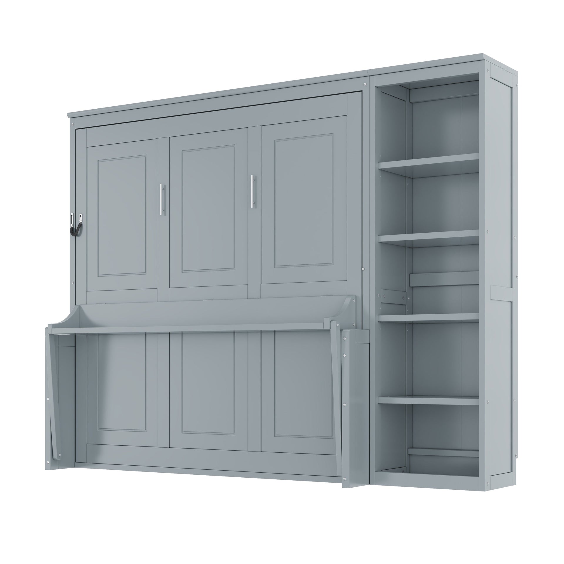 Queen Size Murphy Bed with Desk and Bookshelf