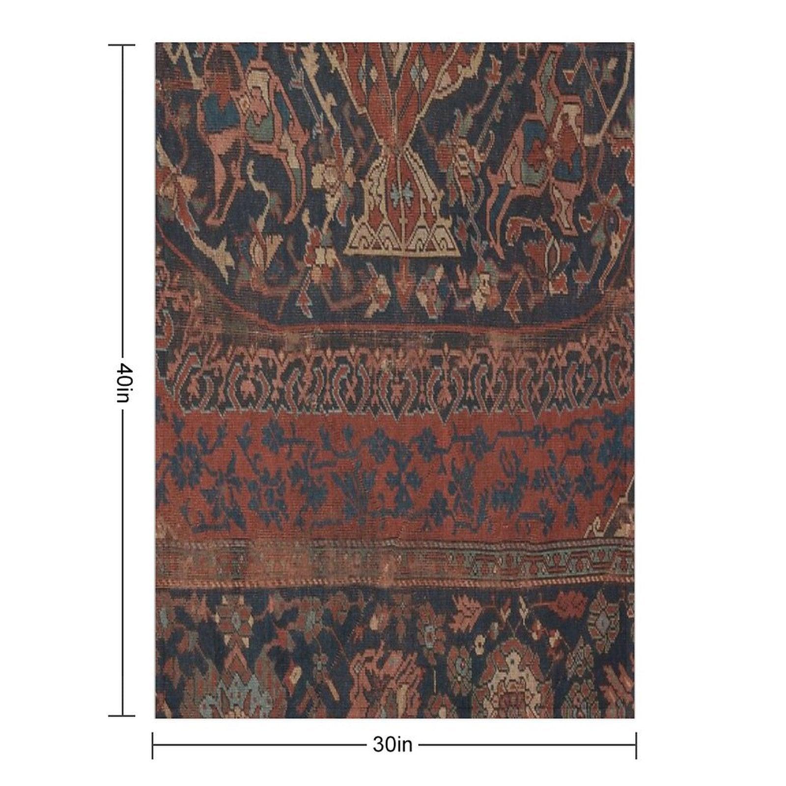 Boho Chic Dark III  17th Century Colorful Medallion Red Blue Green Brown Ornate Accent Rug Pattern Throw Blanket
