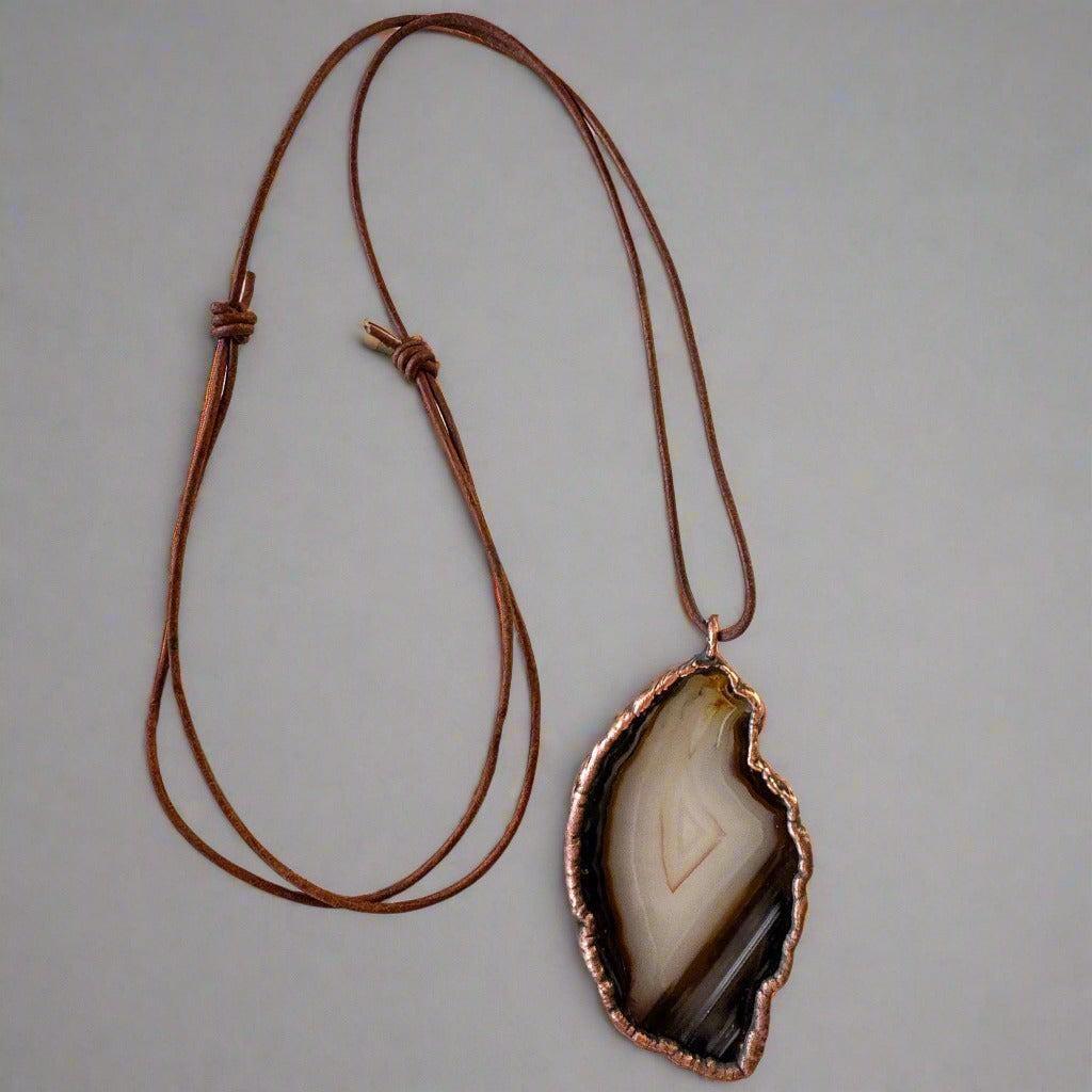 Copper Blue Agate Slice Necklace Calming Confidence | By Blackbird & Sage