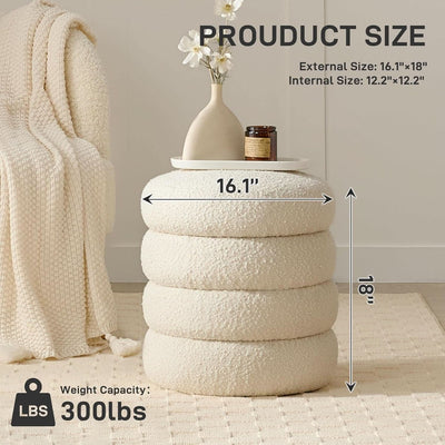 Round Storage Ottoman Featuring Removable Lid White
