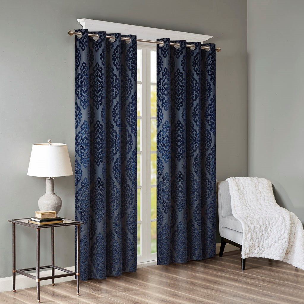 Mirage Knitted Jacquard Damask Total Blackout Grommet Top Curtain Panel by SunSmart